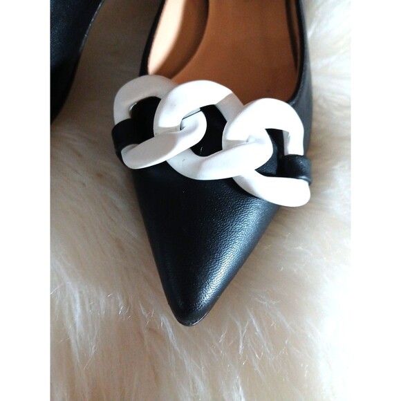 Beautiisoles Leather Chain Pointed Flats Women's 6.5 Made in Italy Navy/White - Picture 9 of 10